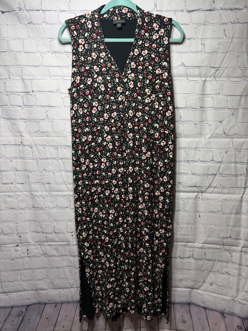 J.Jill Womens Sleeveless Floral Maxi Dress Black Multi Sz MP Casual